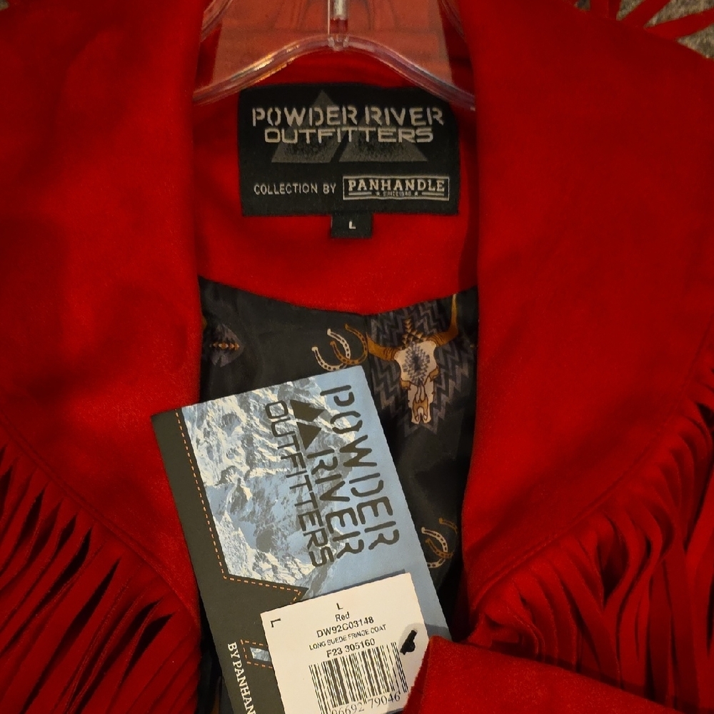 Powder River Outfitters by Panhandle Red Faux Suede Fringe Long Coat - Picture 4 of 4